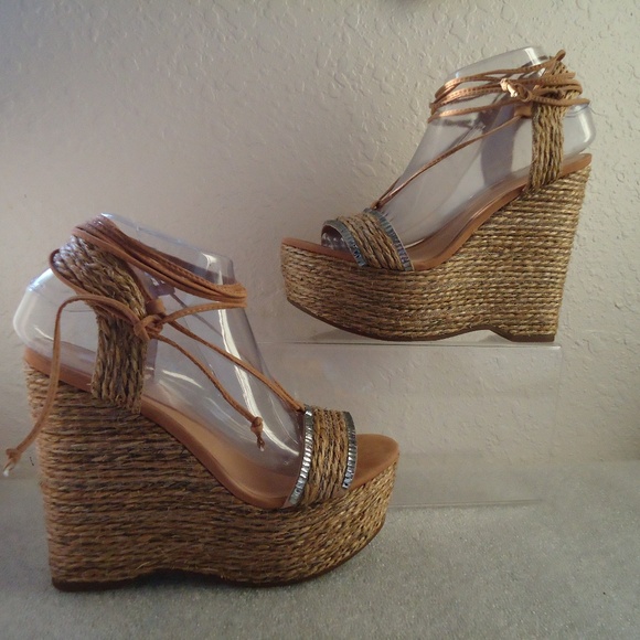 NWB SCHUTZ Natural Desert Aveline Lace Up Wedge Espadrilles Sandals Size-8B/38 - Picture 9 of 12